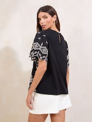 Lipsy Black Broderie Flutter Sleeve T-Shirt - Image 4 of 4