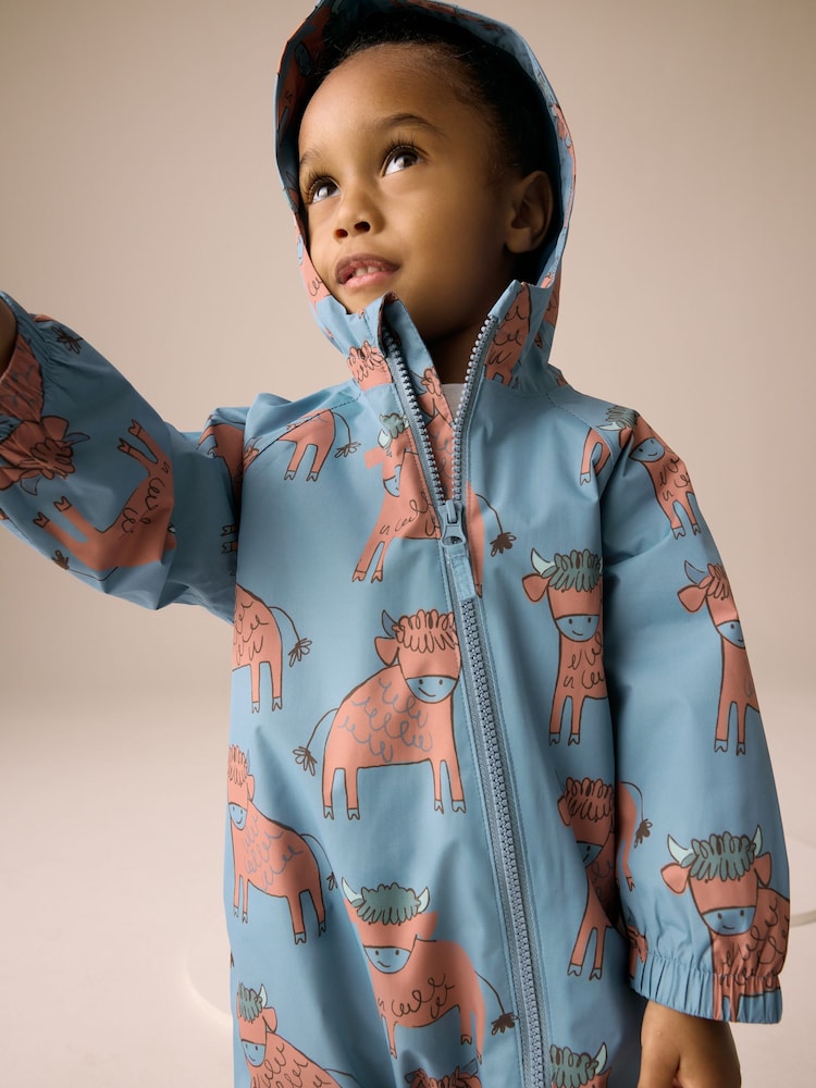 Blue Hamish Print Waterproof Fleece Lined Puddlesuit (3mths-7yrs) - Image 2 of 7