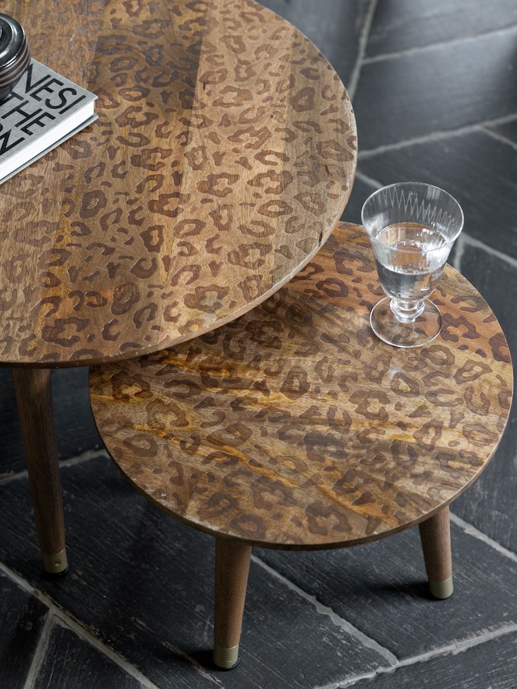 Rockett St George Mango Wood Leopard Print Coffee Nest - Image 1 of 6