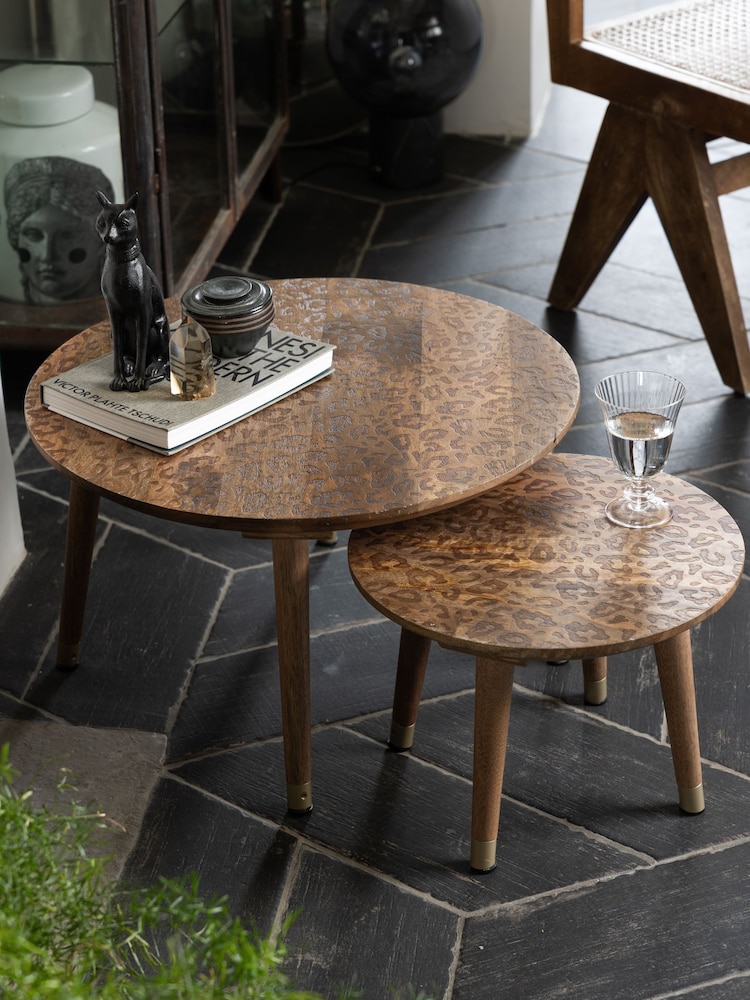 Rockett St George Mango Wood Leopard Print Coffee Nest - Image 2 of 6