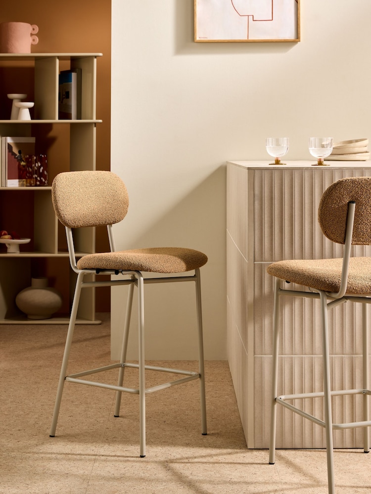 MADE.COM Caramel Pax Boucle and Ecru Legs Clemmie Bar Stool - Image 1 of 5