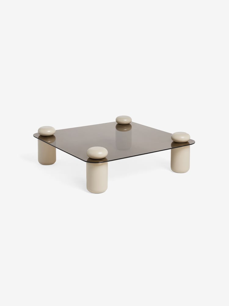 MADE.COM Ecru Marl and Brown Glass Easton Square Coffee Table - Image 1 of 2