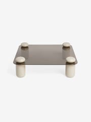 MADE.COM Ecru Marl and Brown Glass Easton Square Coffee Table - Image 2 of 2
