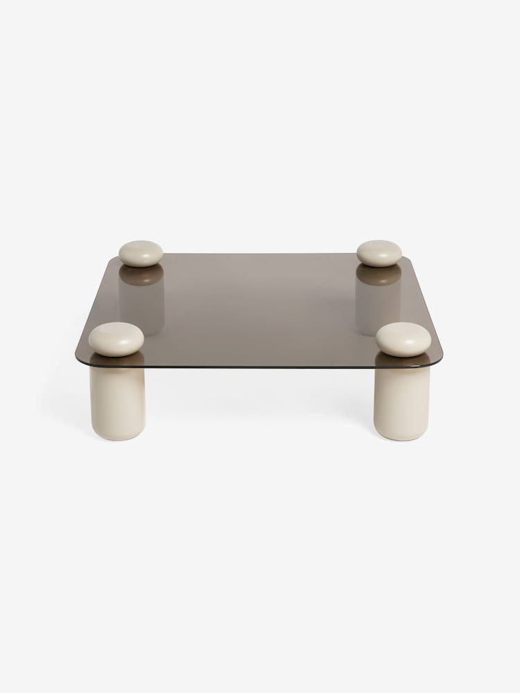 MADE.COM Ecru Marl and Brown Glass Easton Square Coffee Table - Image 2 of 2