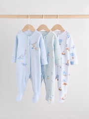 Blue/White Baby Embroidered Sleepsuits 3 Pack - Image 1 of 14