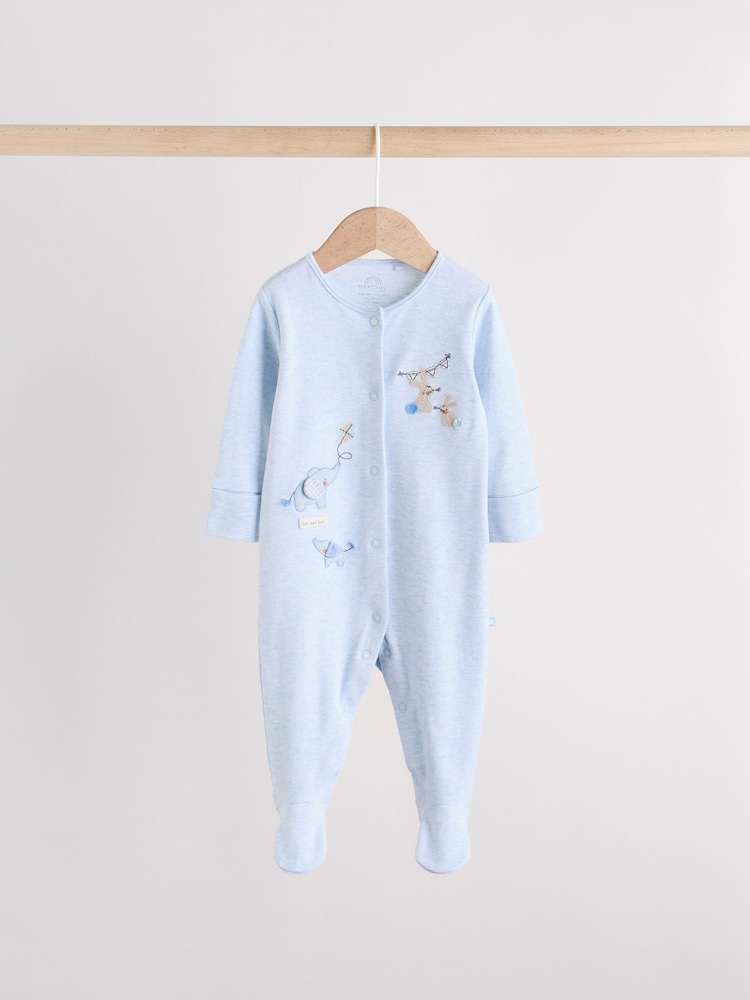 Blue/White Baby Embroidered Sleepsuits 3 Pack - Image 2 of 14