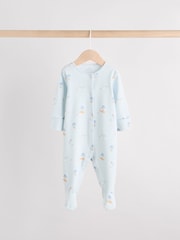 Blue/White Baby Embroidered Sleepsuits 3 Pack - Image 3 of 14