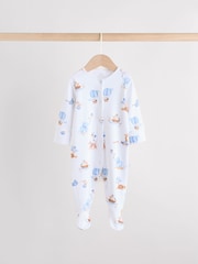 Blue/White Baby Embroidered Sleepsuits 3 Pack - Image 4 of 14