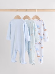 Blue/White Baby Embroidered Sleepsuits 3 Pack - Image 5 of 14