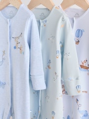 Blue/White Baby Embroidered Sleepsuits 3 Pack - Image 7 of 14