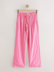 Pink Tie Waist Wide Leg Linen Blend Trousers - Image 1 of 3