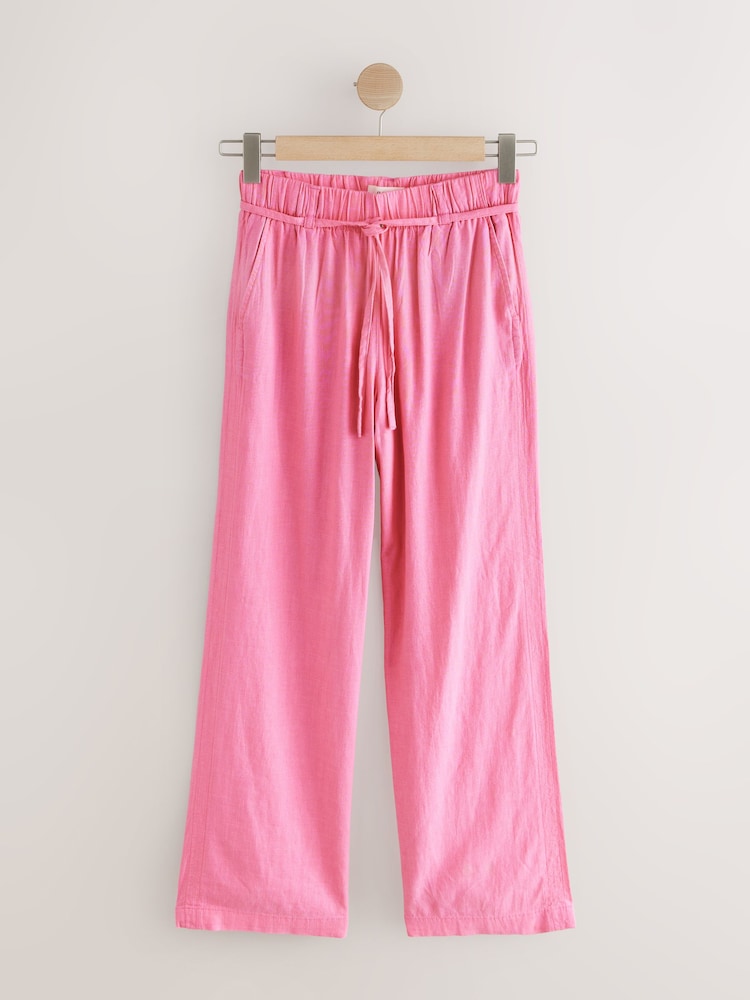 Pink Tie Waist Wide Leg Linen Blend Trousers - Image 1 of 3