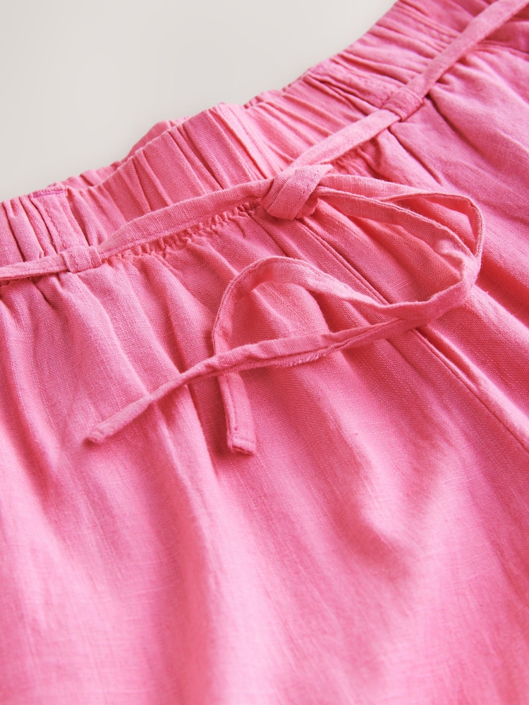 Pink Tie Waist Wide Leg Linen Blend Trousers - Image 3 of 3