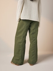 Khaki Green Wide Leg Pull-On Linen Blend Trousers - Image 2 of 7