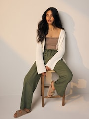 Khaki Green Wide Leg Pull-On Linen Blend Trousers - Image 4 of 7