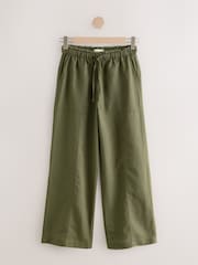 Khaki Green Wide Leg Pull-On Linen Blend Trousers - Image 5 of 7