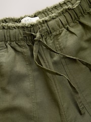 Khaki Green Wide Leg Pull-On Linen Blend Trousers - Image 6 of 7