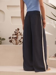 Navy Side Stripe Wide Leg Linen Rich Trousers - Image 4 of 8