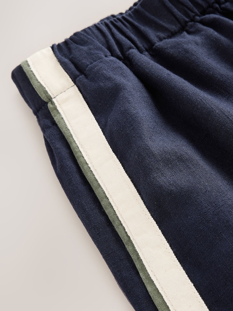 Navy Side Stripe Wide Leg Linen Rich Trousers - Image 7 of 8
