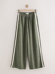 Green Side Stripe Wide Leg Linen Rich Trousers - Image 1 of 3