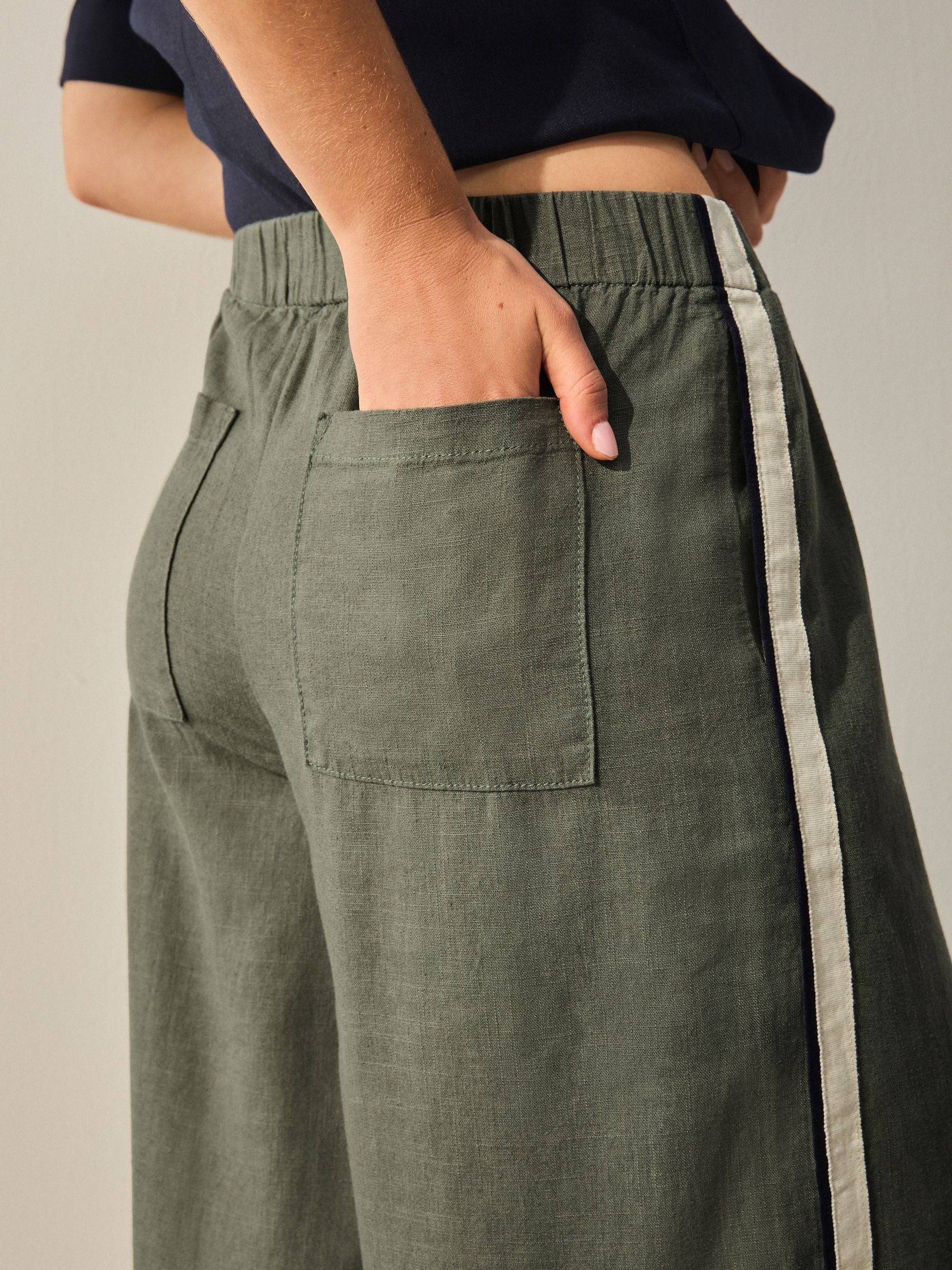 Buy Green Side Stripe Wide Leg Linen Rich Trousers from Next USA