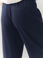 Navy Tie Waist Barrel Leg Linen Blend Trousers - Image 6 of 9