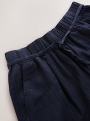 Navy Tie Waist Barrel Leg Linen Blend Trousers - Image 8 of 9