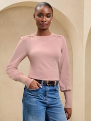 Pink - Lipsy Lace Insert Scallop Fine Gauge Knit Top - Image 3 of 4