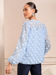 Love & Roses Blue 3D Floral Print V-Neck Long Sleeve Blouse - Image 4 of 4