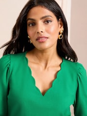 Love & Roses Bright Green Scallop Neck Jersey Long Sleeve Top - Image 2 of 4
