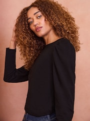 Love & Roses Black Puff Sleeve Jersey Long Sleeve Top - Image 2 of 4