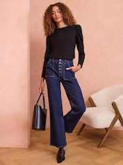 Love & Roses Black Puff Sleeve Jersey Long Sleeve Top - Image 3 of 4