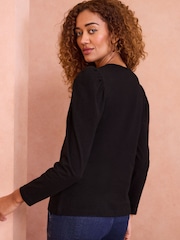 Love & Roses Black Puff Sleeve Jersey Long Sleeve Top - Image 4 of 4