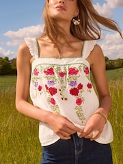 Love & Roses White Embroidered Square Neck Cami - Image 2 of 4