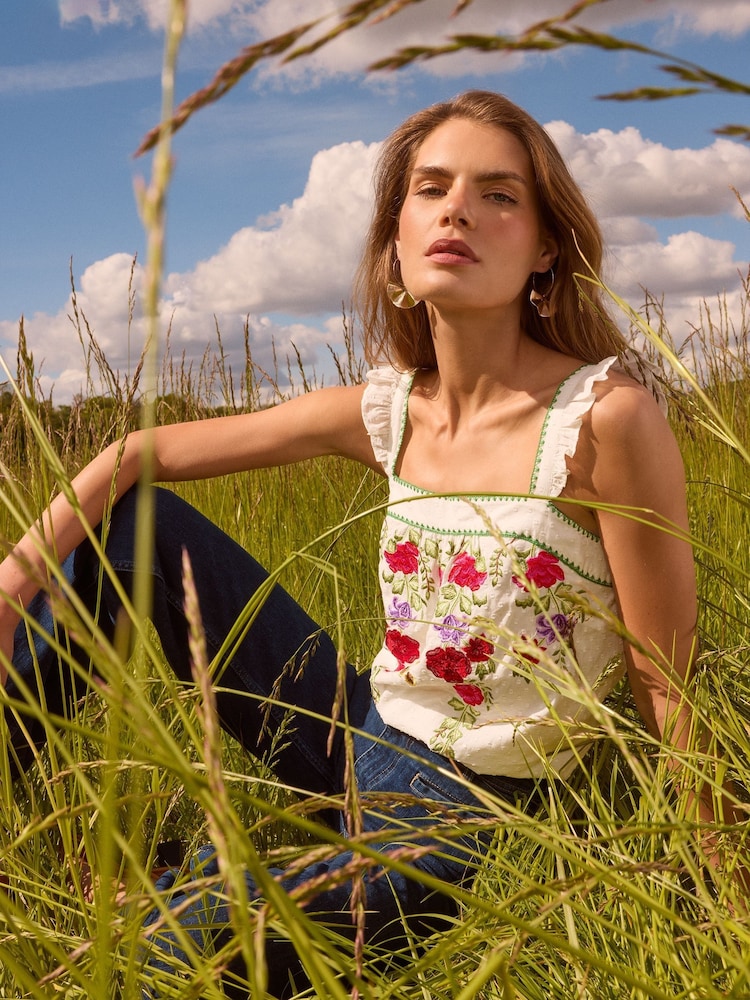 Love & Roses White Embroidered Square Neck Cami - Image 4 of 4