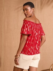 Love & Roses Red Foil Bardot Jersey Top - Image 4 of 4