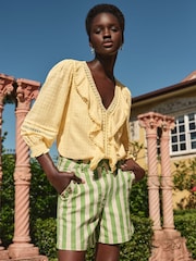 Love & Roses Buttermilk Yellow Texture Ruffle Detail 3/4 Sleeve Blouse - Image 1 of 4