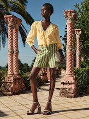 Love & Roses Buttermilk Yellow Texture Ruffle Detail 3/4 Sleeve Blouse - Image 3 of 4