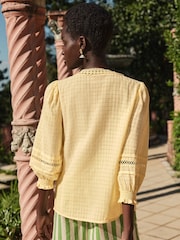 Love & Roses Buttermilk Yellow Texture Ruffle Detail 3/4 Sleeve Blouse - Image 4 of 4