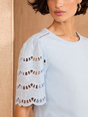 Love & Roses Light Blue Scallop Crew Neck 100% Cotton T-Shirt - Image 3 of 4