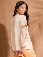 Bluză cu detaliu festonat și broderie Love & Roses Mânecă lungă - Imaginea 2 din 5