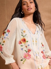 Bluză cu detaliu festonat și broderie Love & Roses Mânecă lungă - Imaginea 5 din 5