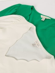Love & Roses Green and Ivory X2 Scallop Neck Jersey Long Sleeve Top - Image 7 of 7