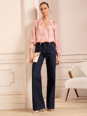 Love & Roses Blush Feather Metallic Shirred Cuff Blouse - Image 3 of 4