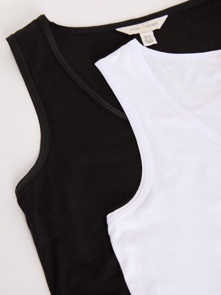 Love & Roses Black and White X2 Scoop Neck Jersey Vest - Image 2 of 7 Love & Roses Black and White X2 Scoop Neck Jersey Vest - Image 2 of 7