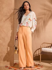 Love & Roses Ivory Petite Embroidered Scallop Detail Long Sleeve Blouse - Image 3 of 5