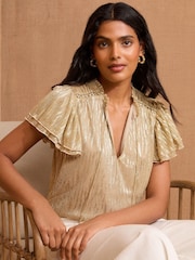 Love & Roses Gold Jersey Frill Sleeve Top - Image 1 of 4