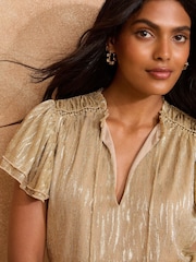 Love & Roses Gold Jersey Frill Sleeve Top - Image 2 of 4
