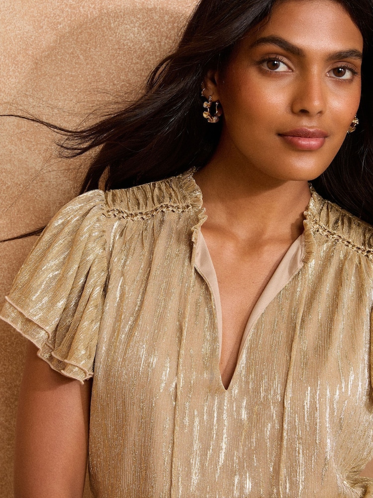 Love & Roses Gold Jersey Frill Sleeve Top - Image 2 of 4