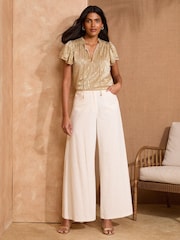 Love & Roses Gold Jersey Frill Sleeve Top - Image 3 of 4